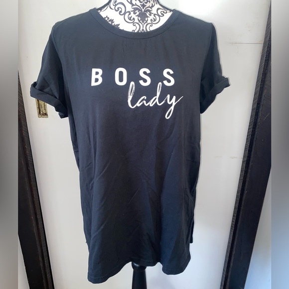 Avon Size XL (16) Black Cuffed Short Sleeve Shirt with Boss Lady on Front - Picture 1 of 11